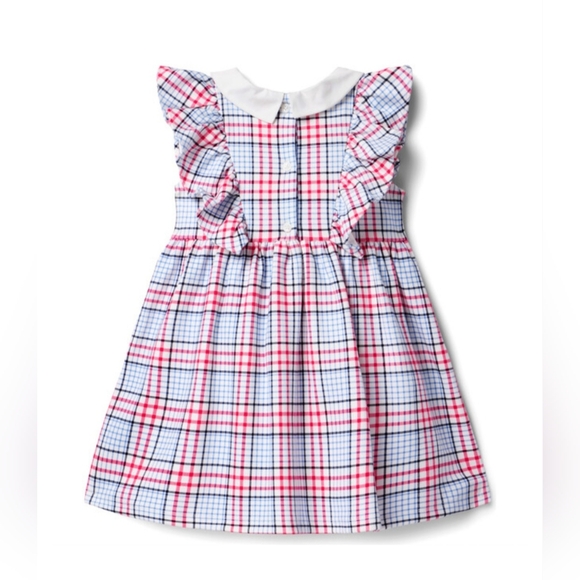 💈Janie and Jack Plaid Ruffle Peter Pan Collar Ponte Dress - Picture 2 of 5